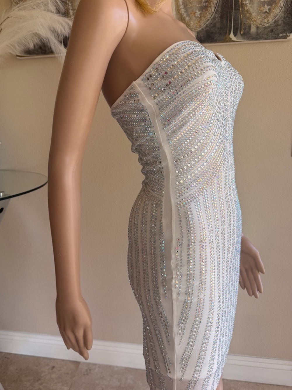 AKIRA Strapless White Crystal-Embellished Bodycon Dress - Picture 6 of 10